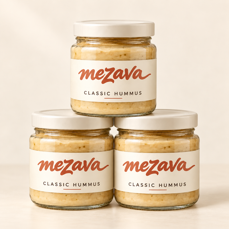 Mezava Classic Hummus 3-jar pack — packaging concept