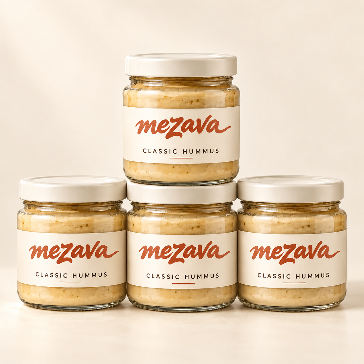Mezava Classic Hummus 4-jar pack — packaging concept